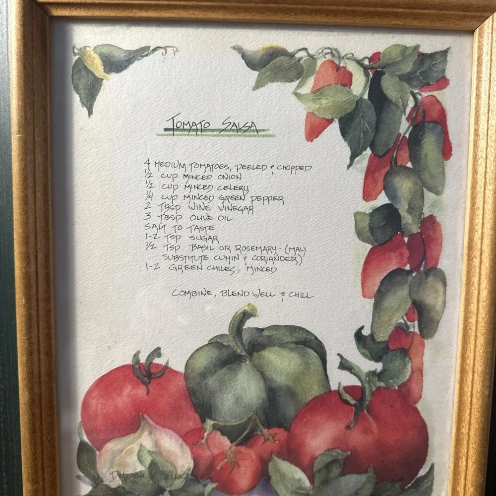 VTG Framed Garden Cookbook 90's Tomato Salsa, And Linguine W-Clamsauce 2-13X11
